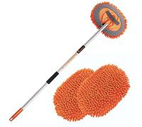 GreatCool Car Wash Brush Kit With Super Long Handle, 2 in 1 Orange Chenille Microfiber Car Wash Mop Cleaning Mitt Suitable for Washing Cars Truck SUV RV Caravans and Household, Scratch Free