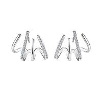 greatdaily Silver Needle Stud Earrings - S925 Silver Plated Geometric Earrings, Creative Ears Decoration, Shiny Four Claws Earrings, Fashion Light Luxury Zircon Jewelry Earrings For Women