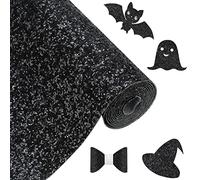 Greatdiy Black Chunky Glitter Fabric Roll 12 x 52 inch Shiny Solid Color Halloween Faux Leather for Making Bows Earrings Crafts (16013#1)