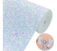 Greatdiy Glitter Fabric Roll Glitter White 12x52 Inch Shiny Solid Color Winter Faux Leather Cheerleader Hair Bow Earrings (18060#20)