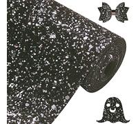 Greatdiy Sparkly Black with Silver Chunky Glitter Fabric Roll 12 x 52 Inch, Shiny Mixed Color Winter Halloween Faux Leather for Bows Crafts (16010#5)