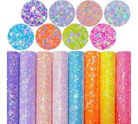 Greatdiy Sparkly Geometric Candy Color Faux Leather Sheets 8 x 12 inch Shiny Pastel Color Chunky Glitter Fabric for Making Bows Earrings (Geometric Candy)
