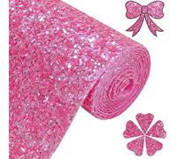 Greatdiy Sparkly Hot Pink Chunky Glitter Fabric Roll 12 x 52 inch Shiny Solid Color Summer Faux Leather for Making Bows Earrings (17032#6)