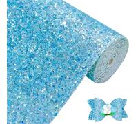 Greatdiy Sparkly Ice-Snow Blue Chunky Glitter Fabric Roll 12 x 52 inch Shiny Solid Color Summer Faux Leather for Bows Earrings (Ice-Snow Blue)
