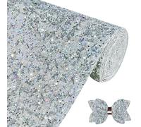 Greatdiy Sparkly Laser Silver Chunky Glitter Faux Leather Roll 12 x 52 inch Shiny Solid Color Synthetic Leatherette Fabric for Bows Crafts (16013#23)
