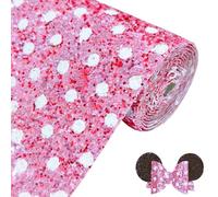 Greatdiy Sparkly Pink with White Polka Dot Chunky Glitter Fabric Roll 12 x 52 inch Shiny Summer Faux Leather for Making DIY Bows Crafts (17080#9)