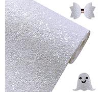 Greatdiy Sparkly Snow White Chunky Glitter Faux Leather Roll 12 x 52 inch Shiny Solid Color Winter Fabric for Bows Earrings Crafts (18015#1)