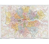 Greater London Authority Boroughs with Postcode Districts Wall Map - 2A Plastic Coated (119 cm x 168 cm)