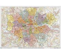 Greater London Authority Boroughs with Postcode Districts Wall Map - 47" x 33.25" Rolled Canvas
