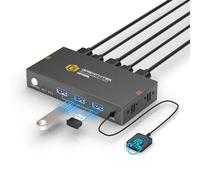 GREATHTEK KVM Switch 2 Port 8K@60Hz HDMI, USB 3.0 Hubs, 2 Computers 1 Monitor, Keyboard Mouse Printer Sharing, Black, Button Switch, Desktop Remote Control, Plug and Play