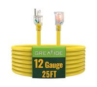 GREATIDE 25 Ft Lighted Outdoor Extension Cord - 12/3 SJTW Heavy Duty Extension Cable with 3 Prong Grounded Plug - 15 Amp Power Cord for Lawn, Garden, Appliances