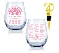 Greatingreat 1951 Old Time Information 70th Birthday Gifts for Women Men - 1951 Vintage 15 oz Stemless Wine Glass - 70 Year Old Birthday Party Decorations - Seventy Class Reunion Ideas