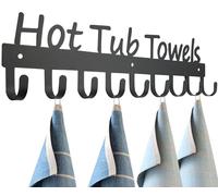 GreatMH Black Pool Towel Rack Outdoor Towel Rack for Pool Towel Hooks Towel Hanger for Bathrobes Clothes 9 Hooks (Black Hot Tub)