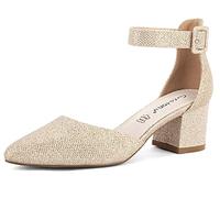 Greatonu Women Party Office Work Closed Pointed Toe Mid Block Heels Ankle Strap Buckle Gold Glitter Mary Jane Court Shoes Size 4 UK