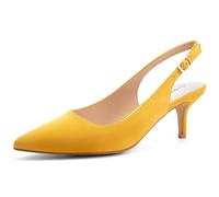 Greatonu Womens Court Shoes Low Kitten Heels Slingback Pointed Toe Dress Pumps Yellow