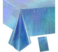 GREATRIL Glitter Blue Party Tablecloth Disposable Plastic Rectangle Table Cover for Frozen Winter/Mermaid/Ocean/Under Sea/Australian/Gaming/Boys Birthday Party Decorations - 54"x108"