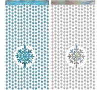 GREATRIL Silver Blue Snowflake Fringe Curtain Winter Onederland Streamers Backdrop with Sparkling Snowflake for Christmas Birthdays Party Decoration -3.2ft x 6.5ft - 2 Pack