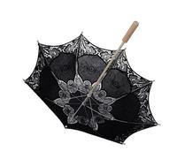 GreatRise Lace Umbrella Vintage Lace Umbrella Small Wedding Lace Parasol Flower Umbrellas Bridal Umbrella for Bride Wedding Tea Party Photography Props Lady Costume Accessories Black M