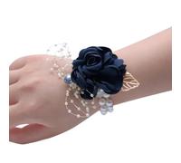 GreatRise Wrist Flowers for Bride & Bridesmaid, Artificial Rose Flower Bracelet Wrist Flower with Pearls Flower Bracelet Flowers Accessories for Wedding Tea Party Prom Dark Blue