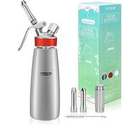 GreatWhip Whipped Cream Dispenser Stainless Steel, Professional Grade Cream Whipper 500ml / 1 Pint Whip Cream Maker 3 Decorating Nozzles & Cleaning Brush