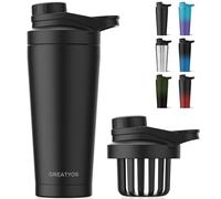 Greatyos Stainless Steel Shaker Bottle with Noise-Free Design - Patented 24 oz Insulated Metal Shakers Bottles Cup for Protein Mixes and Pre Workout 100% Leak Proof (Black)
