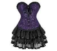 Grebrafan Classic Embroidered Corset Top with Multi Layer Skirt | Floral brocade corset 2 piece set, carnival halloween cosplay partycostume woman