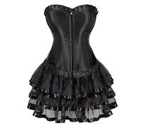 Grebrafan Classic Slim Corsets Halloween Party Bustier with Multi Layer lace Skirt (UK(18-20) 4XL, Black)