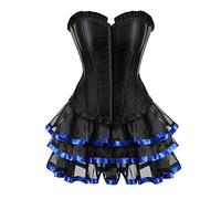 Grebrafan Classic Slim Corsets Halloween Party Bustier with Multi Layer lace Skirt (UK(24-26) 7XL, Blue)