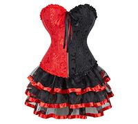 Grebrafan Embroidered Boned Corset with Mini Short Skirts 7XL Black red