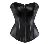 Grebrafan Faux Leather Zip Corsets Plus Size Gothic Punk (XX-Small, Black)