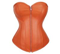 Grebrafan Faux Leather Zip Corsets Plus Size Gothic Punk (XX-Small, Orange)