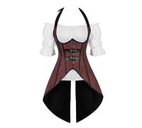 Grebrafan Goth Halter Neck Underbust Corset with Steampunk Blouse | Vintage classic corset 2 piece set, retro court prom or princess fancy dresscostume woman