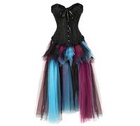 Grebrafan Gothic Classic Overbust Corset Bustier with Long Tulle Tutu Skirt (UK(18-20) 4XL, Black)