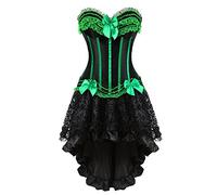 Grebrafan Gothic Push up Striped Corset Bustier with Fluffy Pleated Layered Tutu Skirt (UK(8-10) M, Green)