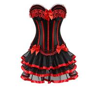Grebrafan Gothic Striped Push up Corset with Multi Layer Skirt | Lightly padded bra corset 2 piece set, bachelorette party or playful daytimecostume woman