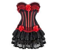 Grebrafan Gothic Striped Push up Corset with Multi Layer Skirt | Lightly padded bra corset 2 piece set, bachelorette party or playful daytimecostume woman