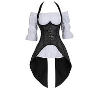 Grebrafan Halter Neck Corset 2 Piece Outfits for Women Underbust and White Blouse Set (UK(8-10) M, Black)