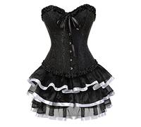 Grebrafan Overbust Corset Classic Bustier with Multi Layer lace Skirt (UK(8-10) M, White)