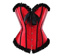 Grebrafan Pleated Trim Medieval Corset Bustier Burlesque (UK(8-10) M, Red)