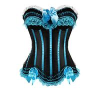Grebrafan Plus Size Classic Striped Waist Shape Corset Bustiers Clubwear (UK(18-20) 4XL, Black/SkyBlue)
