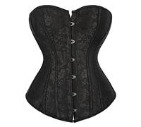 Grebrafan Slimming Corset Vintage Lace up Boned Bustier Top Brocade (UK(10-12) L, Black)
