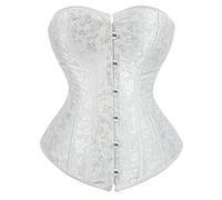 Grebrafan Slimming Corset Vintage Lace up Boned Bustier Top Brocade (UK(16-18) 3XL, White)