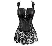Grebrafan Steampunk Faux Leather Corset with Lace Dress Zipper Back Bustier (UK(10-12) L, Black)