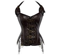 Grebrafan Steampunk Pirate Faux Leather Corset Bustier Women 2XL Brown