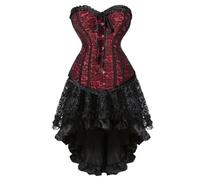 Grebrafan Steampunk Renaissance Boned Corset with Skirt Women | Shape waist curve corset 2 piece set, carnival halloween cosplay partycostume woman