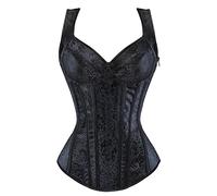 Grebrafan Straps Jacquard Weave Halter Corset Gothic Punk Basque Bustier Shapewear (UK(4-6) XS, Black)