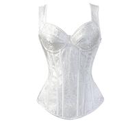 Grebrafan Straps Jacquard Weave Halter Corset Gothic Punk Bustier Shapewear (XX-Small, White)