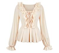 Grebrafan Women Renaissance Peasant Tops Puff Long Sleeve Blouse | Woman pirate blouse shirt for casual wear going out or cosplay