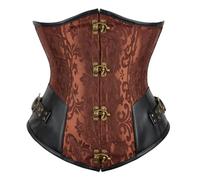 Grebrafan Women Steampunk Vintage Spiral Steel Boned Underbust Corset (UK(6-8) S, Brown)