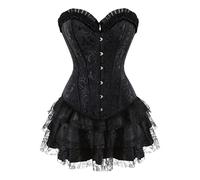 Grebrafan Women Steel Boned Bustier Corset with Short Skirt (UK(14-16) 2XL, Black)